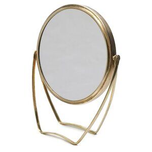 Vintage Brass Swivel Round Makeup Mirror Magnify Gold Table Top Vanity Metal